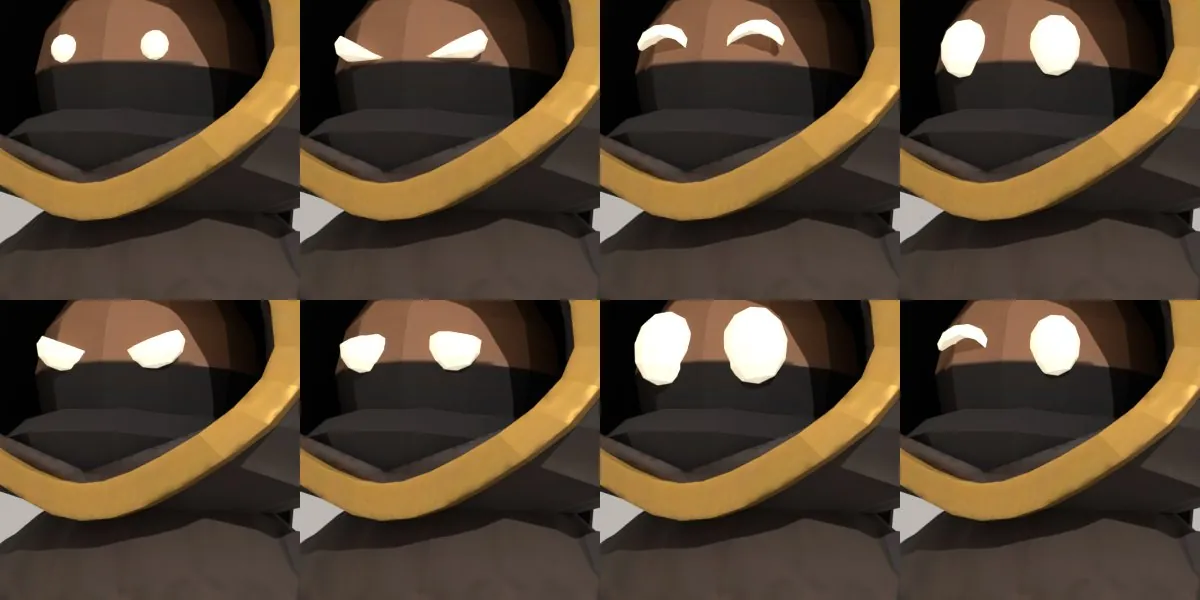Seven eye shapes on the Neged face