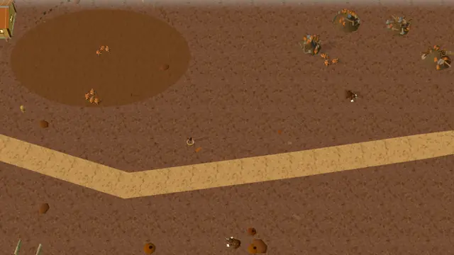 The Trenches in the game: red-brown ground crossed by a sandy track, scattered with debris